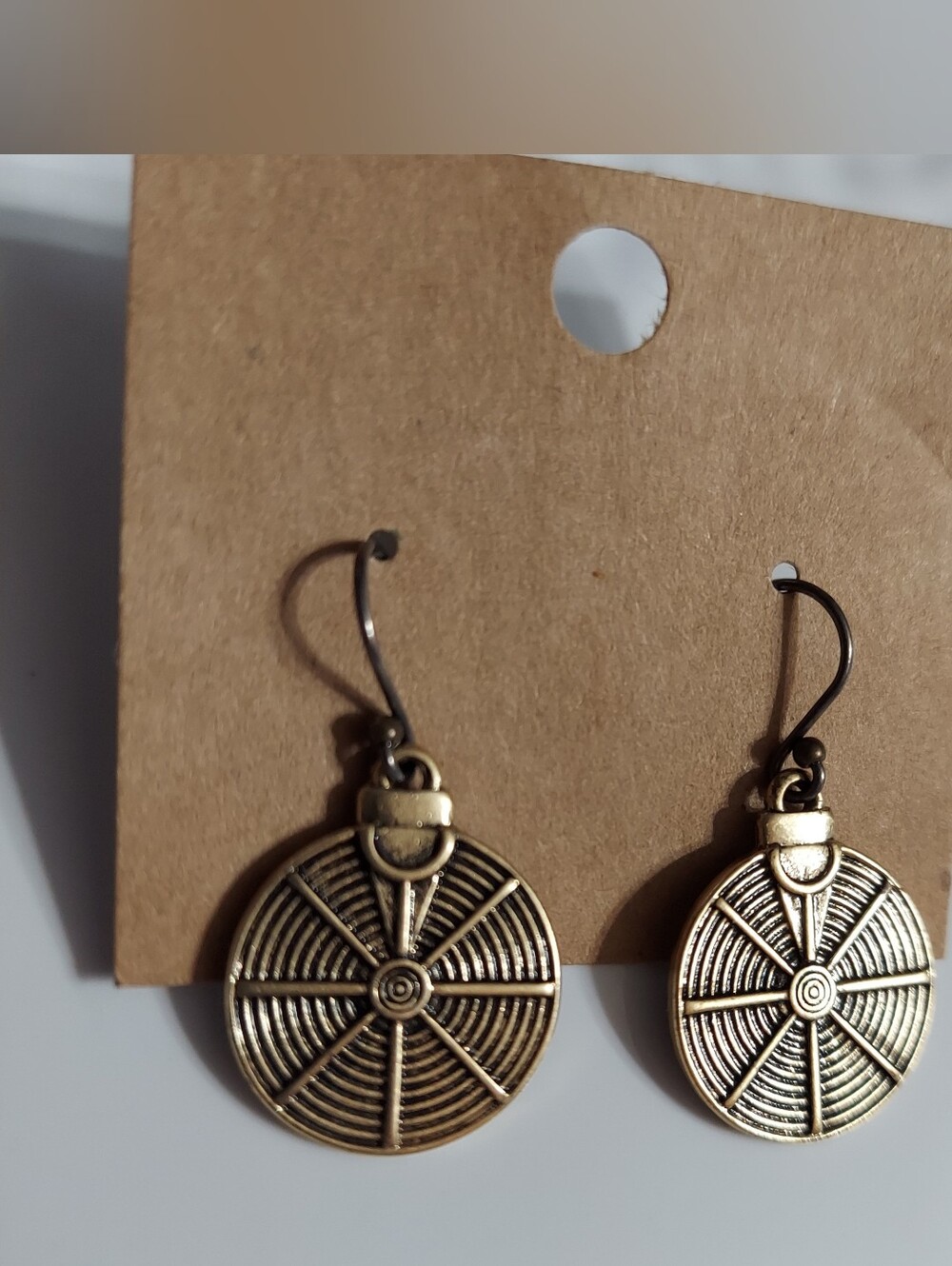 Textured Gold Tone/Reversible Disk Geo Design Circle Earrings